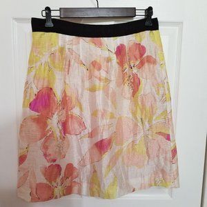 Loft Gross Grain Waist Floral Linen Blend Skirt.